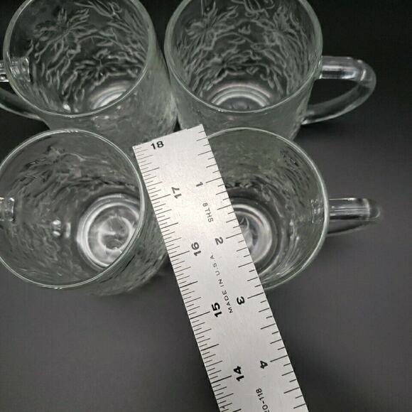 Princess House Fantasia Mugs Set of 4 Pressed Glass 4" 1965-2020 Floral - Picture 6 of 8